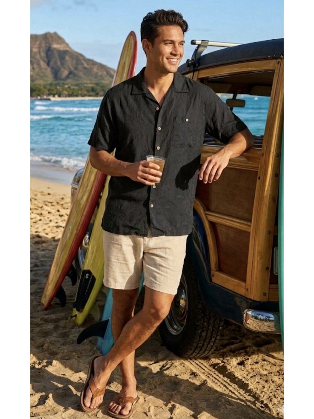Bobby Chan 100% Black Silk Floral Jacquard Camp Shirt Hawaiian Resort Cabana Lg